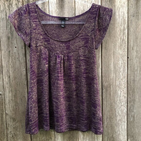 H&M Purple Sheer Shimmer Cap Sleeve Top Size XS - Picture 1 of 7